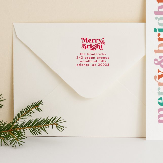 Merry & Bright Christmas Return Address Self-inking Stamp (Merry and Bright Christmas return address stamp)