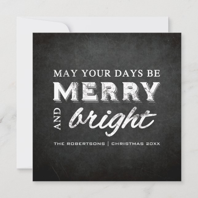 Merry & Bright - Christmas Rustic Chalkboard Holiday Card (Front)