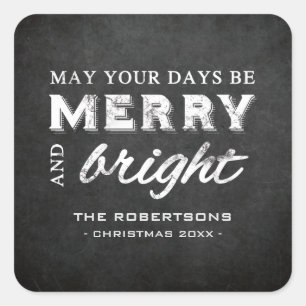 Merry & Bright - Christmas Rustic Chalkboard Square Sticker