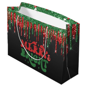 MERRY & BRIGHT CHRISTMAS SCRIPT CUSTOM MONOGRAM LARGE GIFT BAG