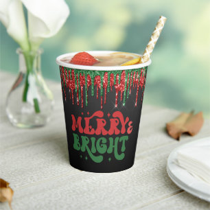 MERRY & BRIGHT CHRISTMAS SCRIPT CUSTOM MONOGRAM PAPER CUPS