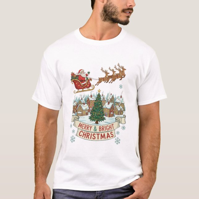 Merry & Bright Christmas Sleigh Ride T-Shirt (Front)