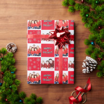 Merry & Bright Christmas Snowflake Photo Red