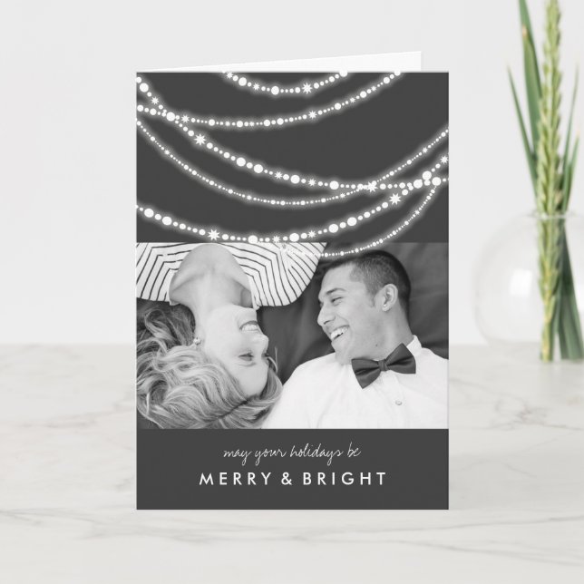 Merry & Bright Christmas Sparkling Lights Photo Holiday Card (Front)