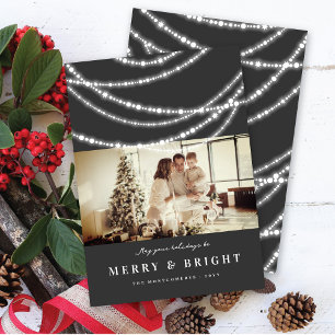 Merry & Bright Christmas Sparkling Lights Photo Holiday Card
