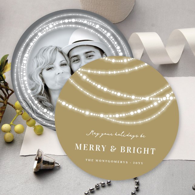 Merry & Bright Christmas Sparkling Lights Photo Holiday Card (Creator Uploaded)
