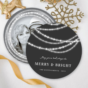 Merry & Bright Christmas Sparkling Lights Photo Holiday Card