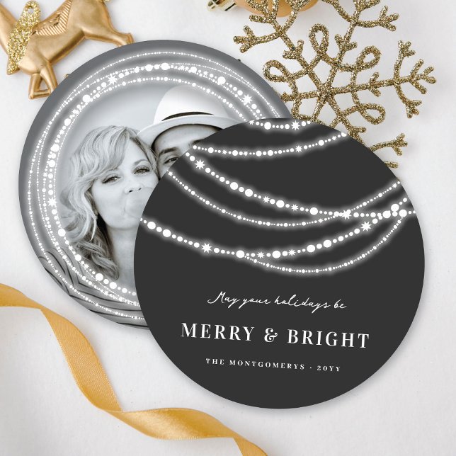 Merry & Bright Christmas Sparkling Lights Photo Holiday Card (Creator Uploaded)