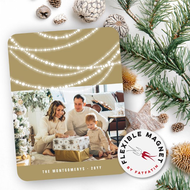 Merry & Bright Christmas Sparkling Lights Photo Magnet (Merry & Bright Stylish Christmas Sparkling Lights Photo Modern Holiday Flexible Magnet @ fat_fa_tin)