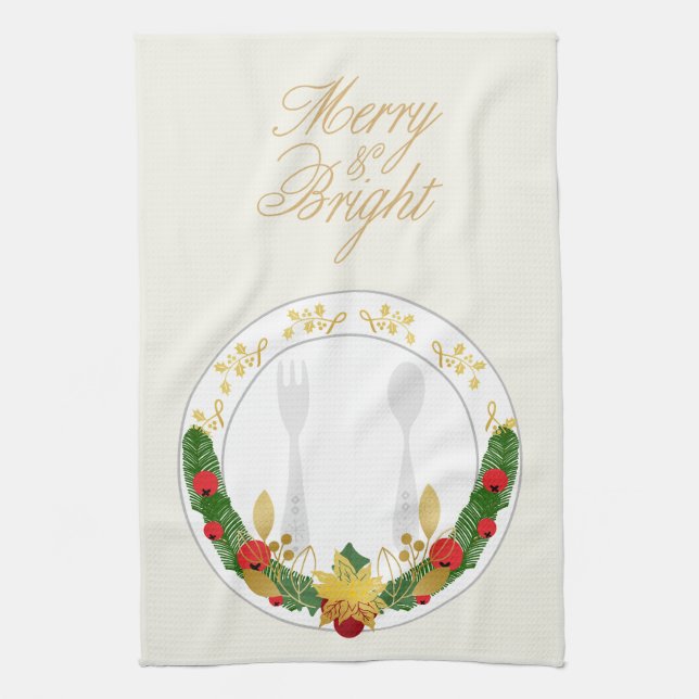 Merry & Bright Christmas Tea Towel (Vertical)
