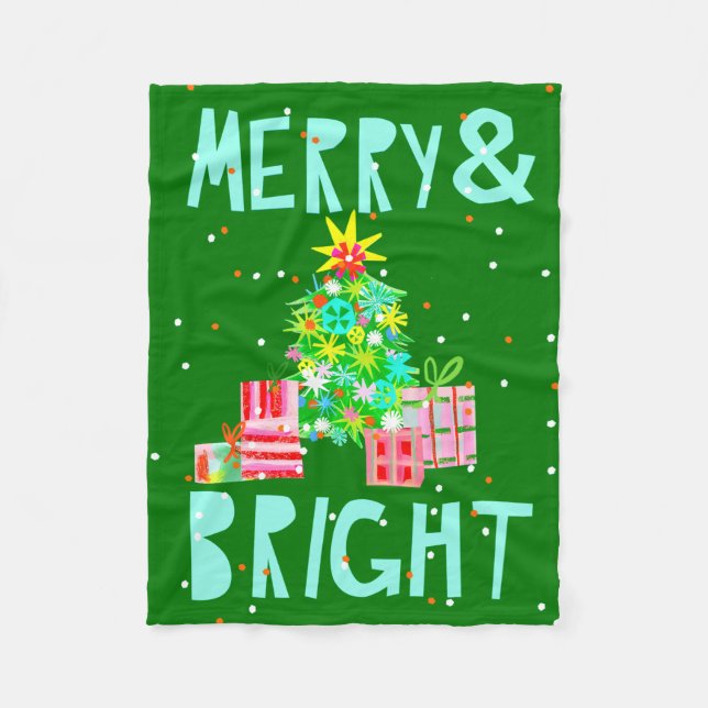 Merry & Bright Christmas Tree Fleece Blanket (Front)