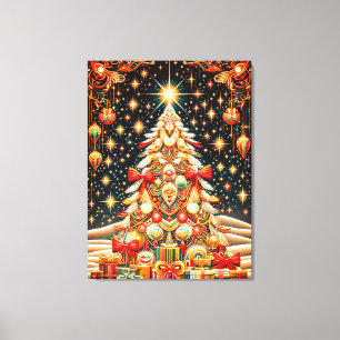 Merry + Bright Christmas Tree Under a Dark Sky Canvas Print