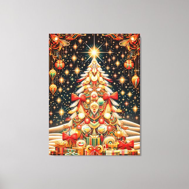 Merry + Bright Christmas Tree Under a Dark Sky Canvas Print (Front)