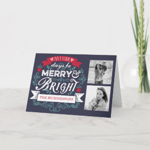 Merry & Bright Christmas Typography Custom Banner Holiday Card