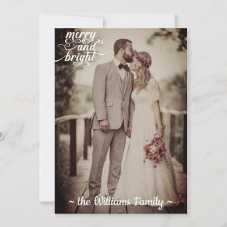 Merry & Bright Christmas Vintage Retro Old Photo Holiday Card