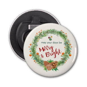 Merry & Bright Christmas Wreath Bottle Opener