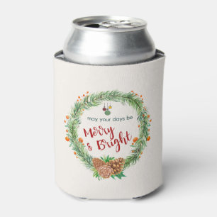 Merry & Bright Christmas Wreath Can Cooler