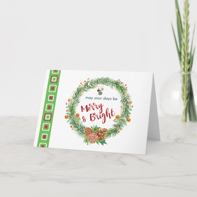 Merry & Bright Christmas Wreath Card (Front)