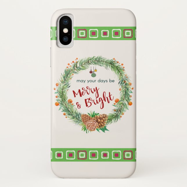 Merry & Bright Christmas Wreath Case-Mate iPhone Case (Back)