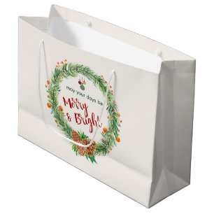 Merry & Bright Christmas Wreath Large Gift Bag