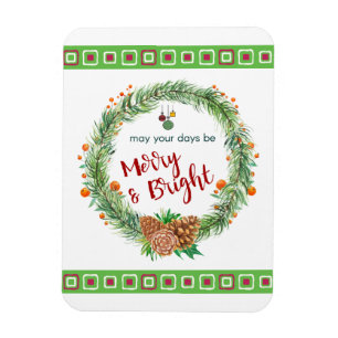 Merry & Bright Christmas Wreath Magnet