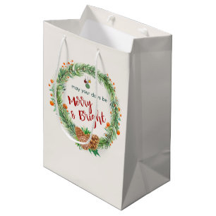 Merry & Bright Christmas Wreath Medium Gift Bag