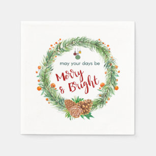 Merry & Bright Christmas Wreath Napkin