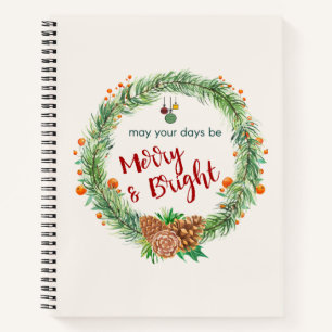 Merry & Bright Christmas Wreath Notebook