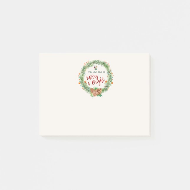 Merry & Bright Christmas Wreath Post-it Notes (Front)