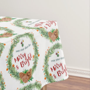 Merry & Bright Christmas Wreath Tablecloth