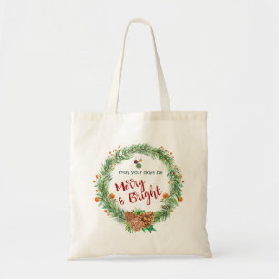 Merry & Bright Christmas Wreath Tote Bag