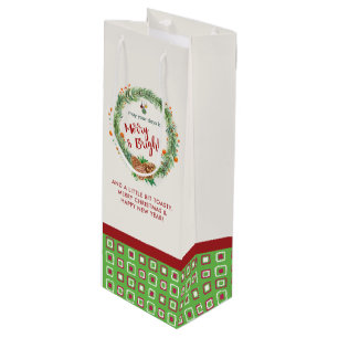 Merry & Bright Christmas Wreath Wine Gift Bag