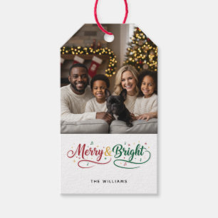 Merry & Bright Classic Script Custom Photo Gift Tags