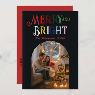 Merry & Bright Colorful Christmas Photo Holiday Card