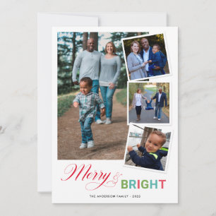 Merry & Bright Colourful 4 Photo Christmas Holiday Card