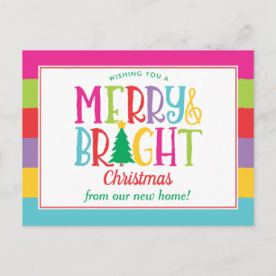 Merry & Bright Colourful Christ Moving Announcemen Postcard