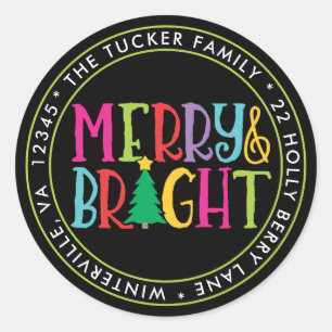 Merry & Bright Colourful Christmas Address Label