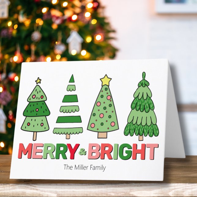 Merry & Bright Colourful Christmas Holiday Card (Cute Bold Colorful Merry Bright Christmas Tree Holiday Card)