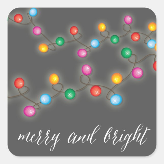 Merry & Bright Colourful Christmas Lights Holiday Square Sticker (Front)