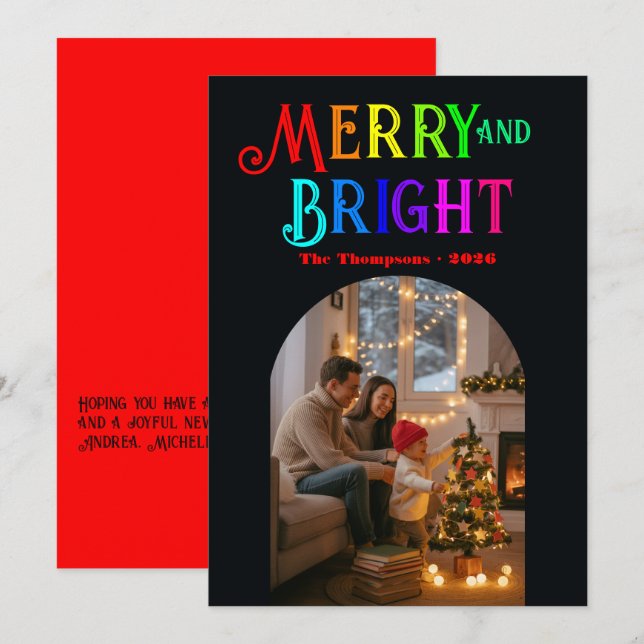 Merry & Bright Colourful Christmas Photo Holiday Card (Front/Back)