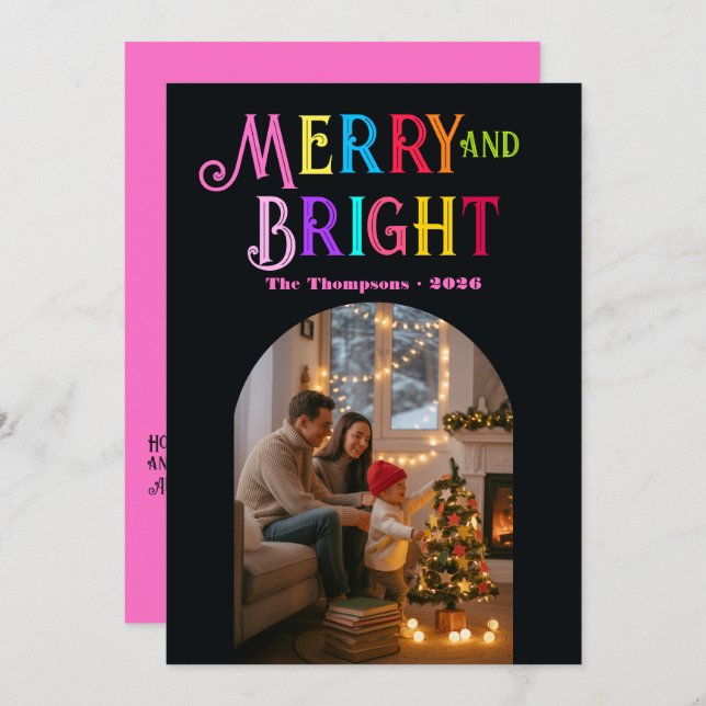 Merry & Bright Colourful Christmas Photo Holiday Card (Front/Back)