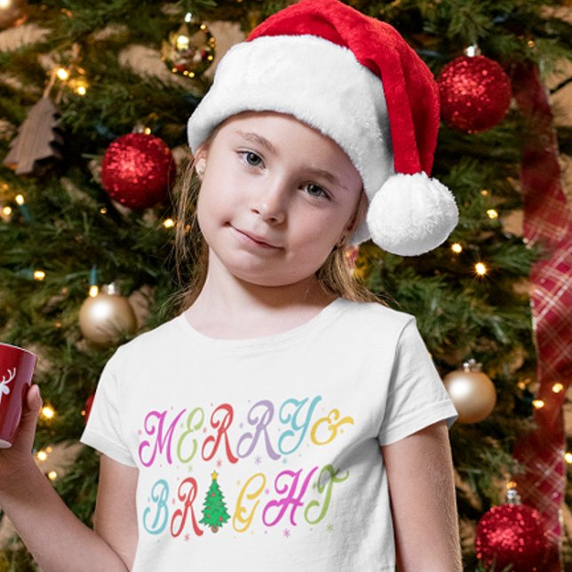 Merry & Bright Colourful Christmas Tree Kid Girls T-Shirt (Creator Uploaded)