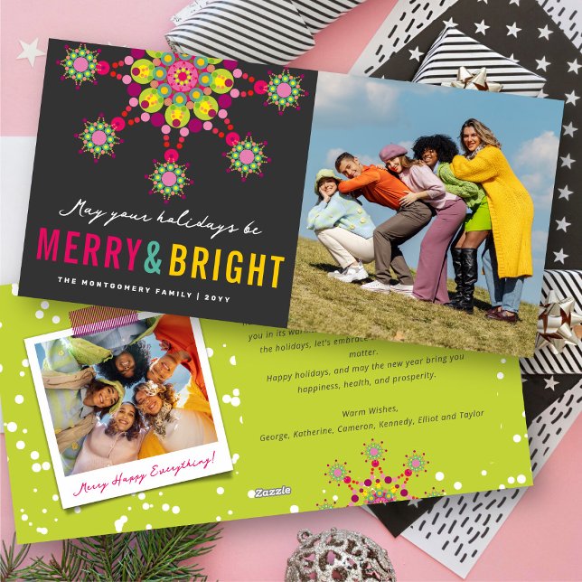 Merry & Bright Colourful Festive Star Elegant Phot Holiday Card (Merry & Bright Colorful Festive Star Elegant Photo Holiday Card @ fat_fa_tin)