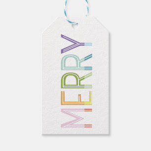 Merry bright colourful fun colour block sticker gift tags