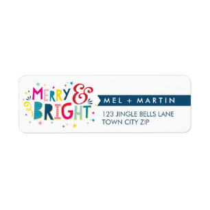 MERRY & BRIGHT colourful fun holiday address label