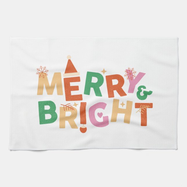 Merry & Bright Colourful Holiday Tea Towel (Horizontal)