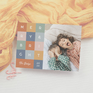 Merry & Bright Colourful Modern Christmas Photo Holiday Card