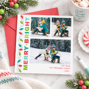 Merry & Bright Colourful Multi Photo Christmas Holiday Card