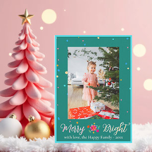 Merry Bright Colourful Photo Christmas  Holiday Card