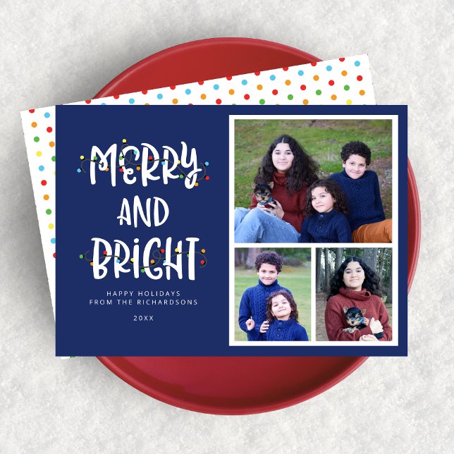Merry Bright Colourful Photo Flat Christmas Card (Shown on a 5" x 7" card)